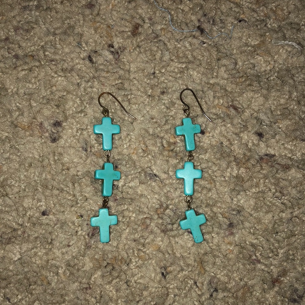 Turquoise drop Cross earrings